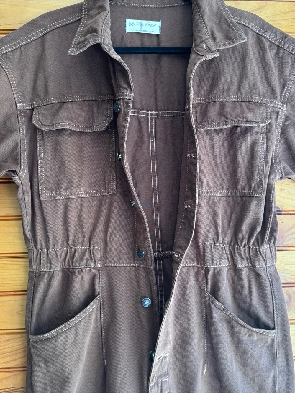 Free People Marci Coverall Utility Jumpsuit Brown Cotton Workwear Cargo Large
